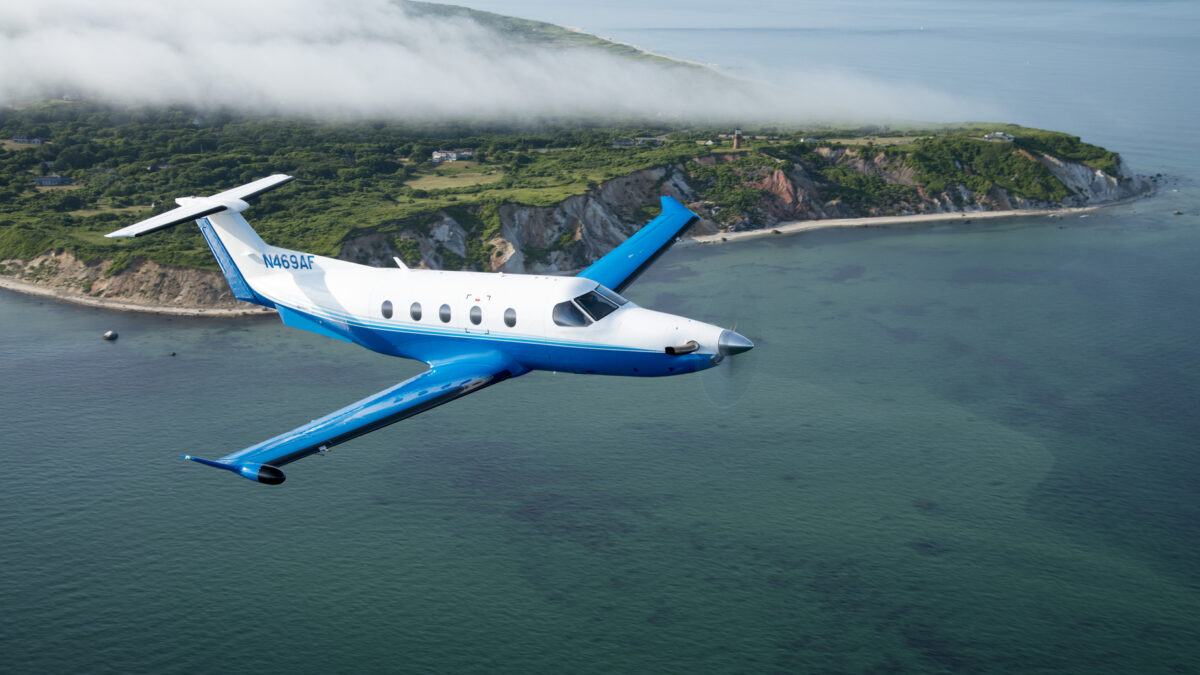 PlaneSense PC-12 flying over Nantucket, MA for Nantucket Wine and Food festival